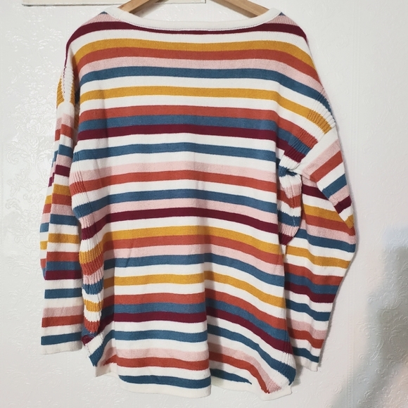 Westbound woman 1X striped colorful rainbow sweater sweatshirt top - Picture 3 of 13